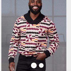 Iferan Men's African Print Sweater (Peach Kente) Large